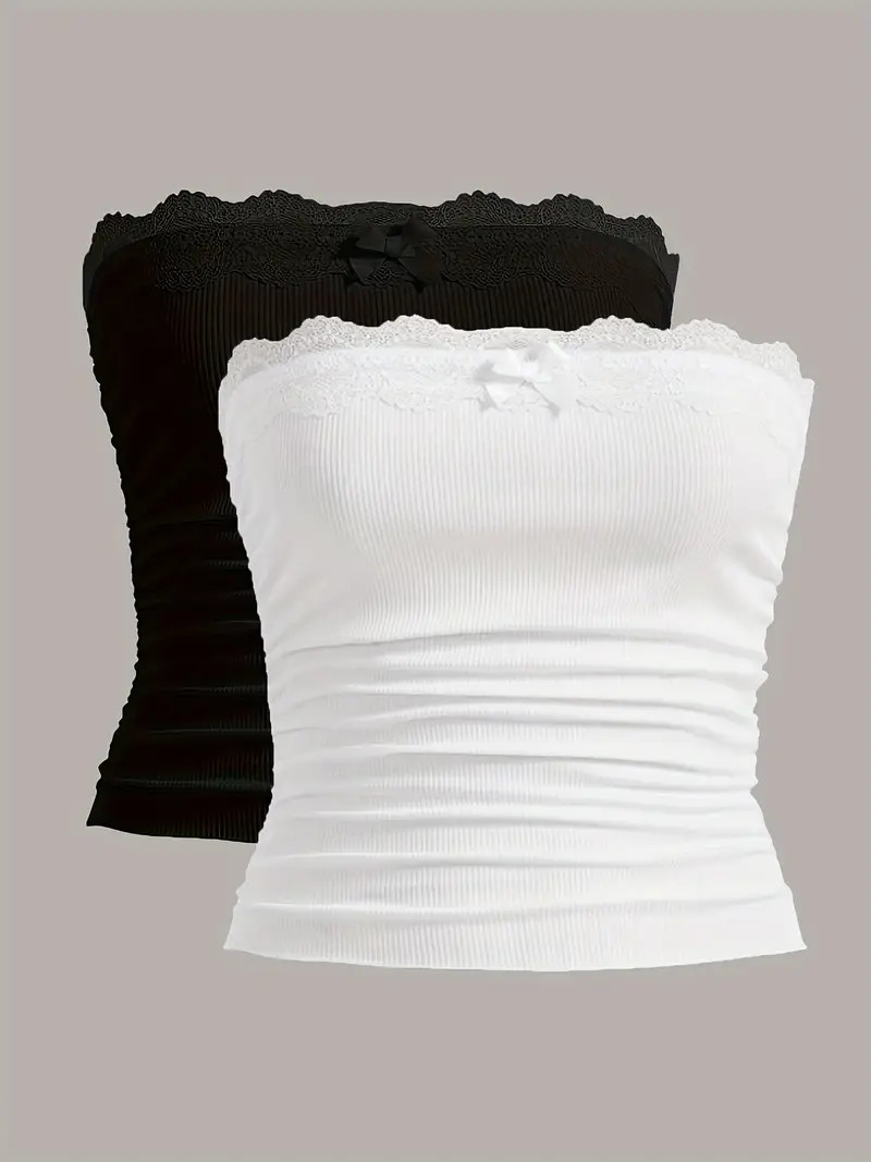 2-Pack Lace Trim Tube Top - Beautifully Ruched Details, Slim Strapless Design, Versatile and Easy... | Temu Affiliate Program