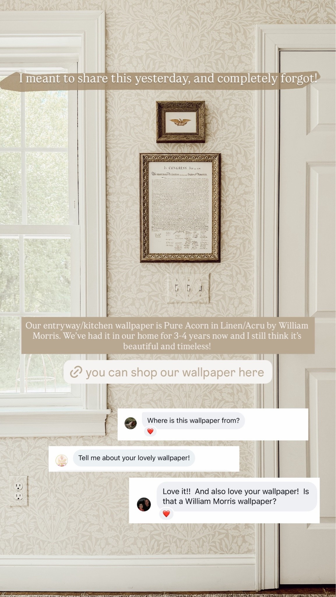 Sharing the link to our entryway/kitchen wallpaper. It’s Pure Acorn in linen/acru by William Morris.

#LTKHome