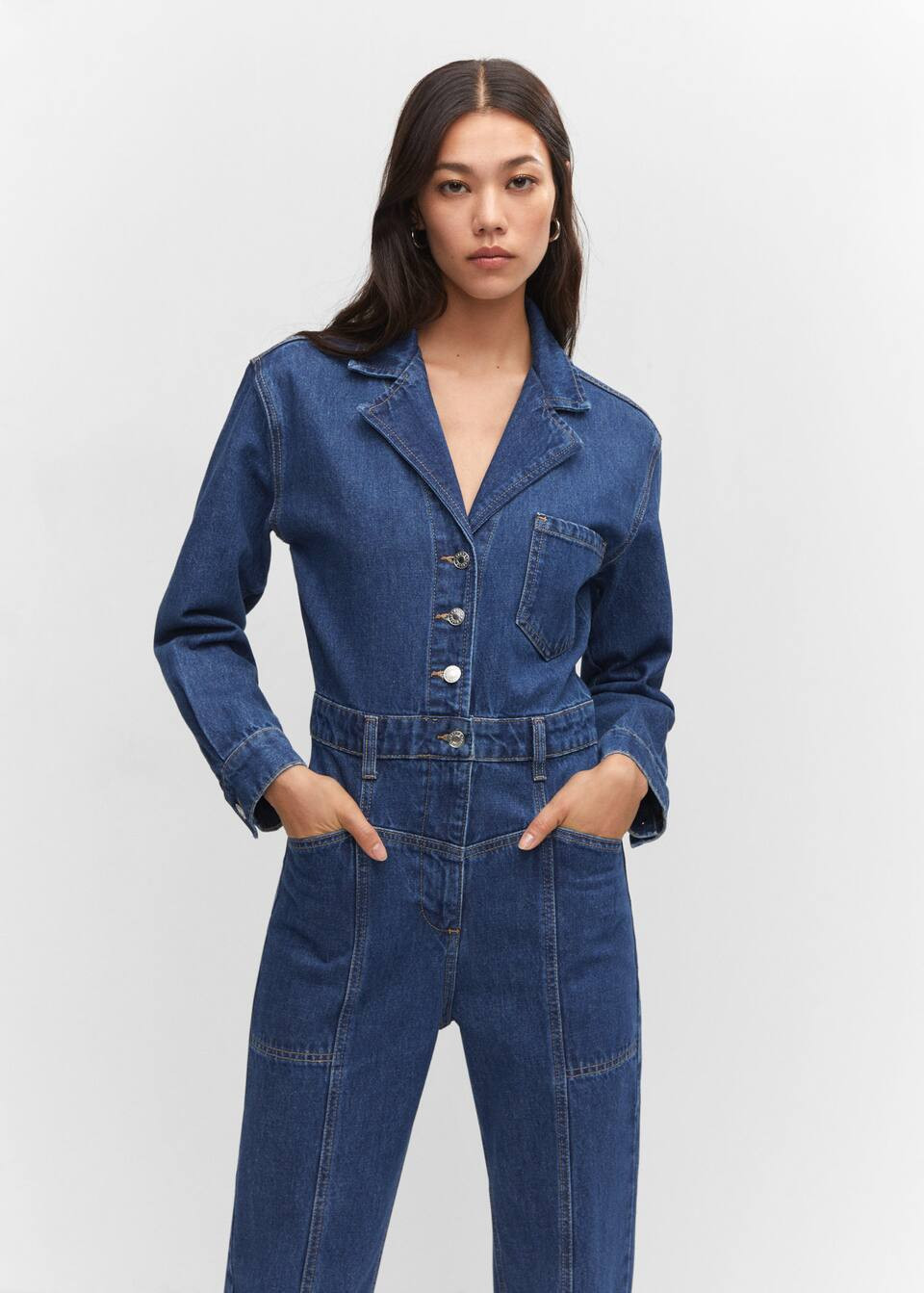 Denim jumpsuit with flaps | MANGO (UK)
