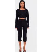 Black Double Layer Wrap Waist Capri Leggings, Black | PrettyLittleThing UK