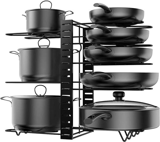 KLEVERISE 8 Tiers Pot Pan Storage Rack Organizers – Heavy Duty Cast Iron Adjustable DIY Pot Pan... | Amazon (US)