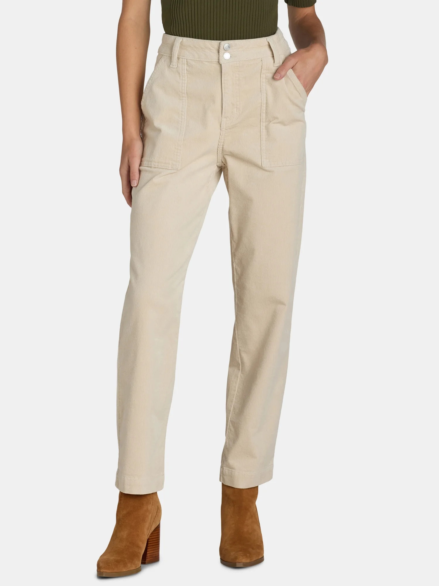 Time and Tru Women's Corduroy Mid Rise Utility Pants, 28" Inseam, Sizes 2-22 - Walmart.com | Walmart (US)