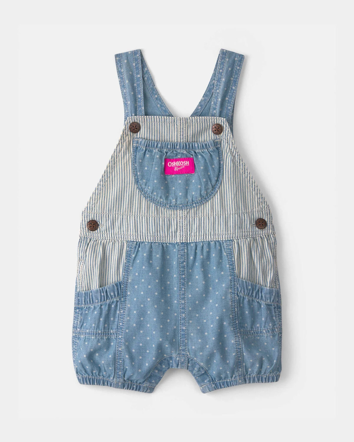 Baby Hickory Stripe & Dots Shortall - Light Wash - OshKosh B'gosh | Carter's | Carter's Inc