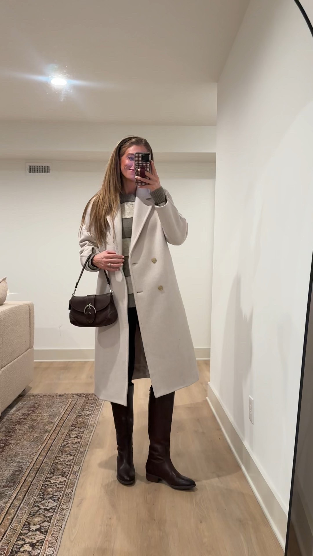 What I wore to church today 
Size medium in coat to layer thick sweaters under
Small in maternity leggings
Medium tall in sweater
Boots run tts 

#LTKBump #LTKTall #LTKootd