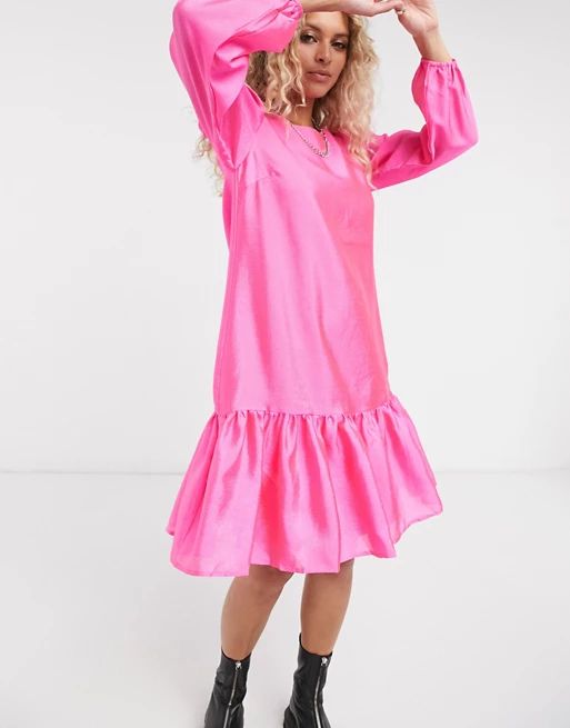 Vila drop hem smock dress in pink | ASOS (Global)