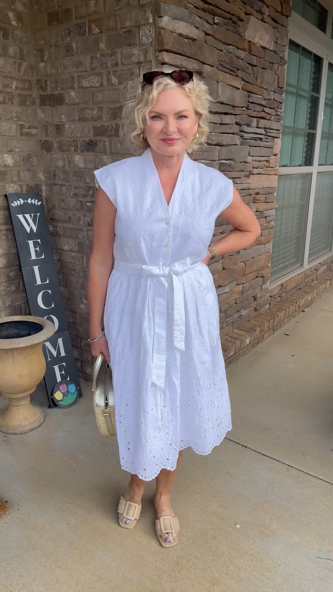 A breezy white eyelet dress with a flattering tie waist—perfect for effortless summer style! I’m wearing it in a size 8 Petite. Natural, textured accessories add interest to the look. 

#stylewithserena
#petitefashion
#midlifefashion
#fashionover40
#fashionover50
#summerdress
#whitedress
#summeroutfit

#LTKPetite #LTKStyleTip #LTKOver40
