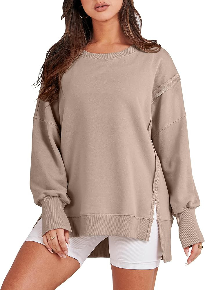 ANRABESS Womens Oversized Sweatshirts Crew Neck Long Sleeve Shirts Casual Loose Slit 2025 Fall Ou... | Amazon (US)