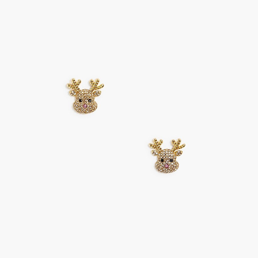 Pavé crystal reindeer stud earrings | J.Crew Factory