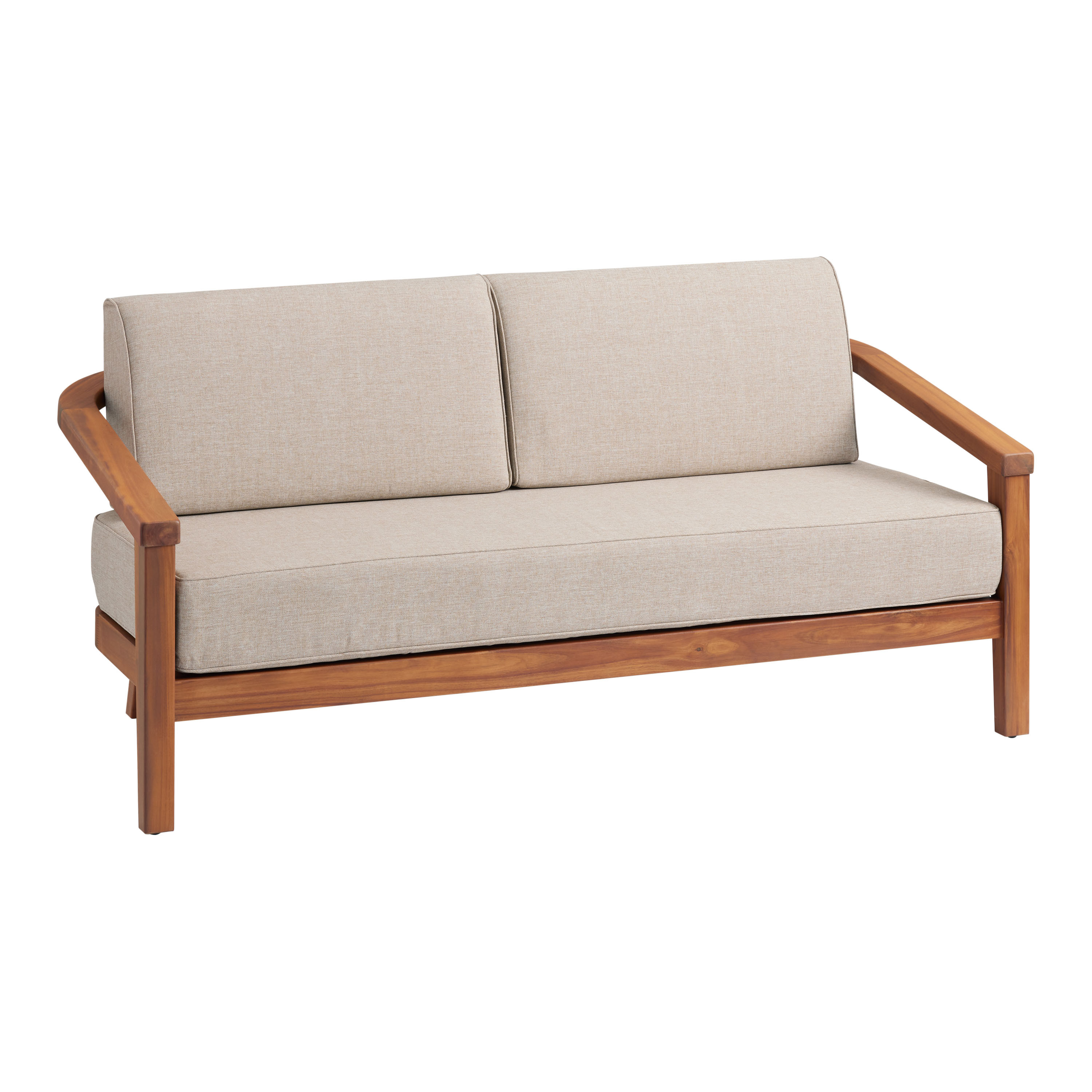 Atrani Natural Acacia Wood Curved Back Outdoor Loveseat | World Market