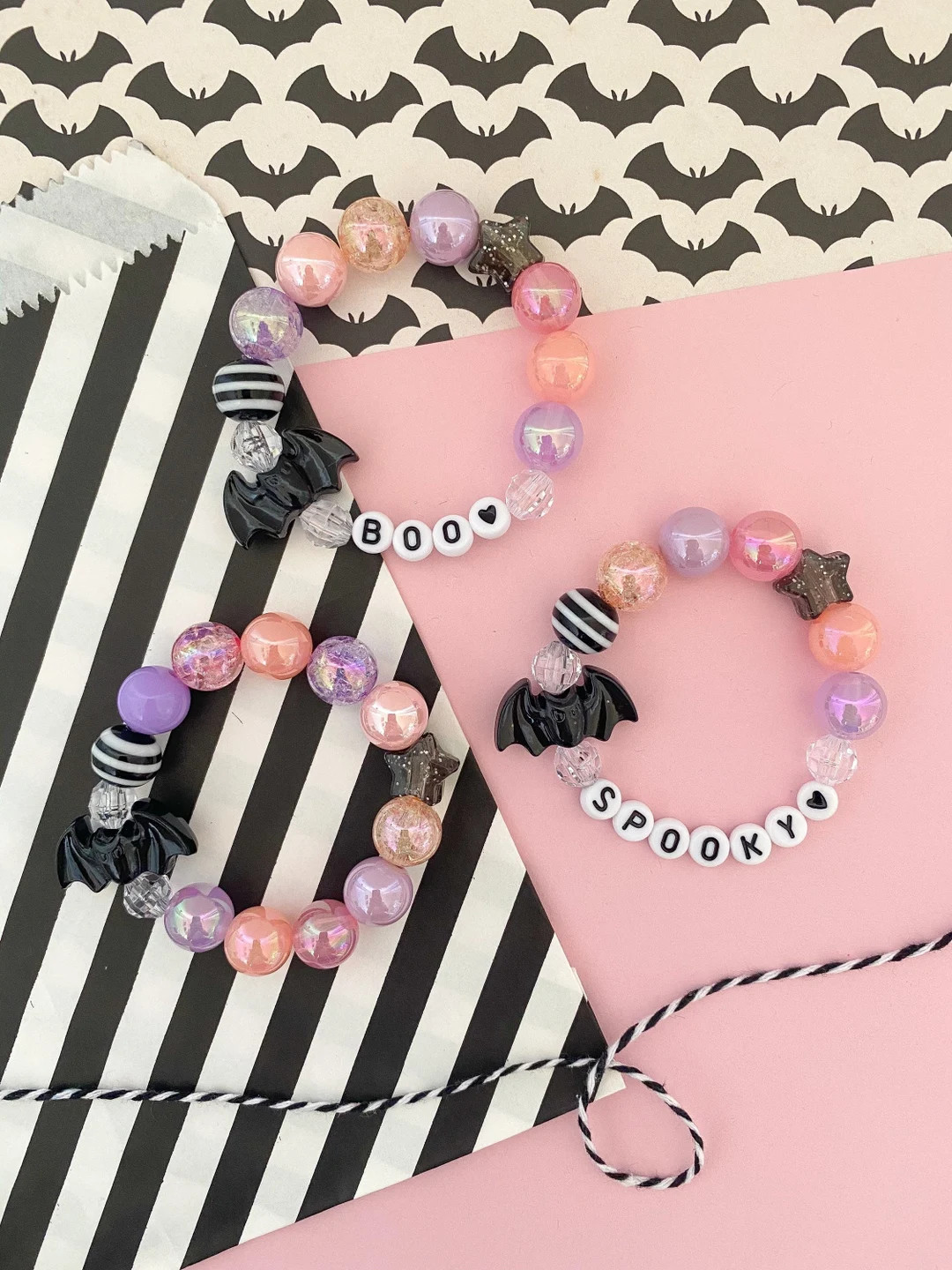 Spooky Bat Charm Bracelet: Kids Halloween Beaded Bracelet - Etsy | Etsy (US)