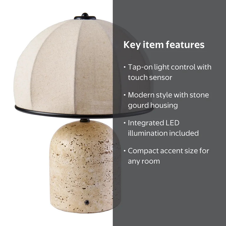 Better Homes & Gardens Rechargeable 14 in Stone Gourd Table Lamp with Fabric Dome Shade | Walmart (US)
