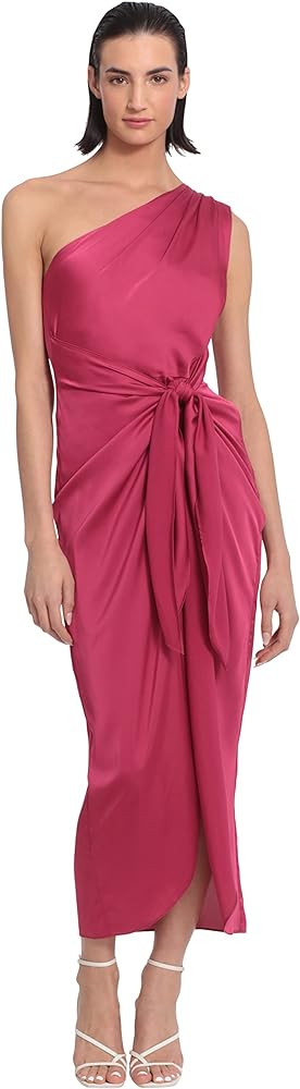 Donna Morgan Women's One Shoulder Faux Wrap Light Charmeuse Maxi with Tie Waist Occasion Event Pa... | Amazon (US)