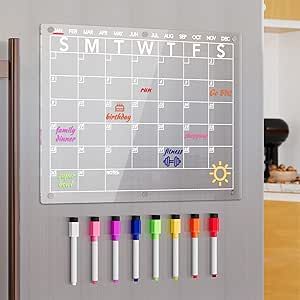 Acrylic Magnetic Dry Erase Board Calendar for Fridge, Clear Monthly Planner for Refrigerator, w/ ... | Amazon (US)