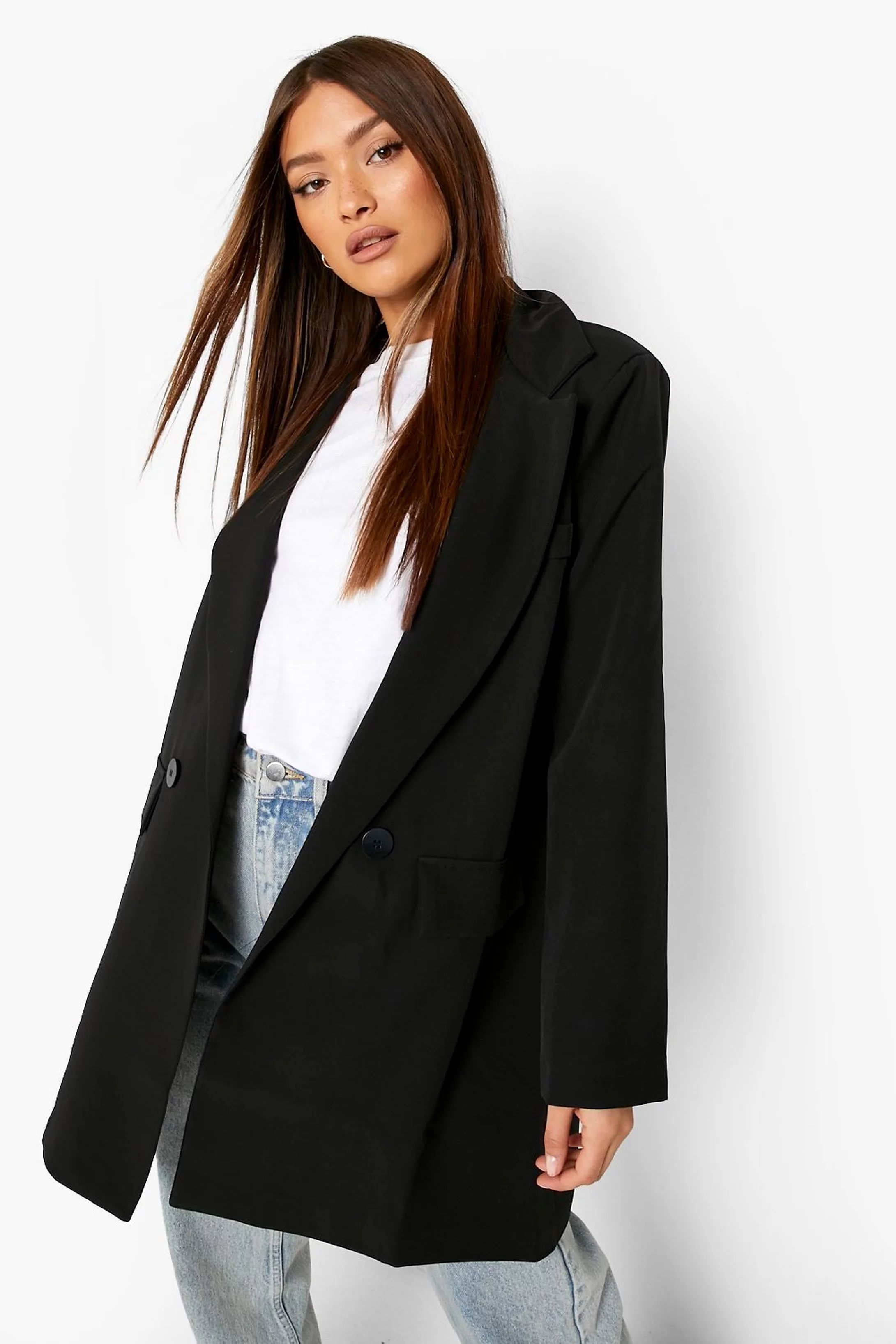 Double Breasted Relaxed Fit Longline Blazer | Boohoo.com (US & CA)