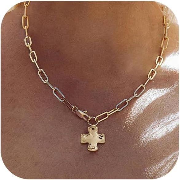 Bheop Chunky Cross Necklace for Women, 14K Gold Silver Statement Necklace | Amazon (US)