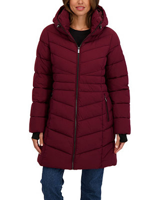 Women's 3/4 Hooded Stretch Puffer Coat | Macy's