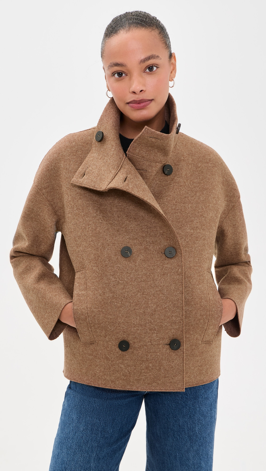 Harris Wharf London Cropped Pressed Wool Funnel Jacket Caramel Melange 44 | Shopbop