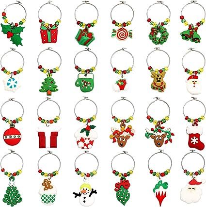WILLBOND 24 Pieces Christmas Goblet Drink Markers Wine Glass Charms Drink Tags Wine Glass Tags wi... | Amazon (US)