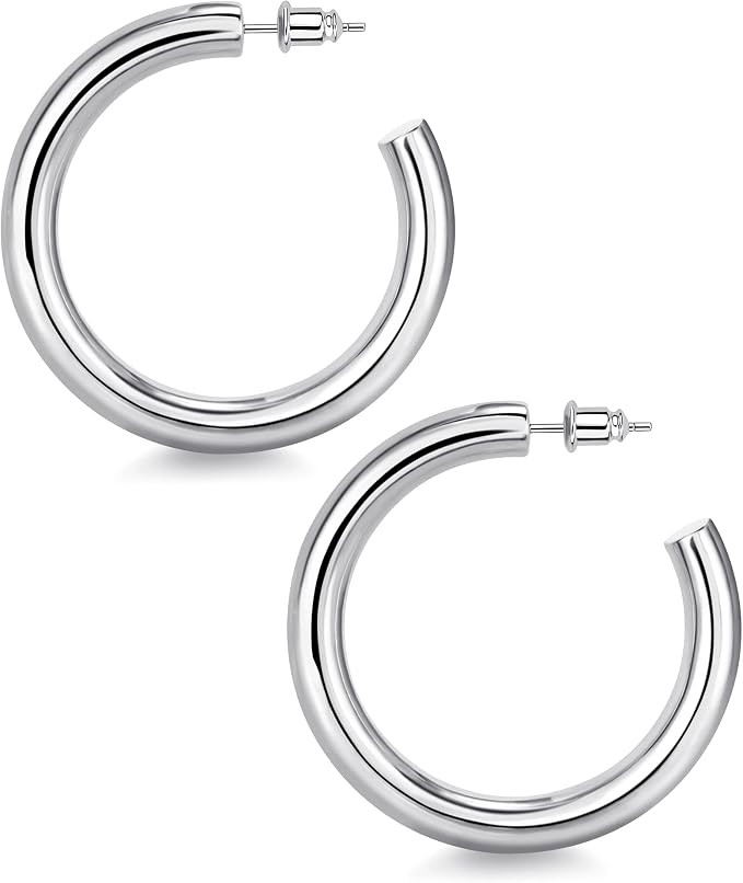 Wowshow Chunky Gold Hoop Earrings, Small Gold Hoop Earrings for Women 14K Real Gold Plated Thick ... | Amazon (US)