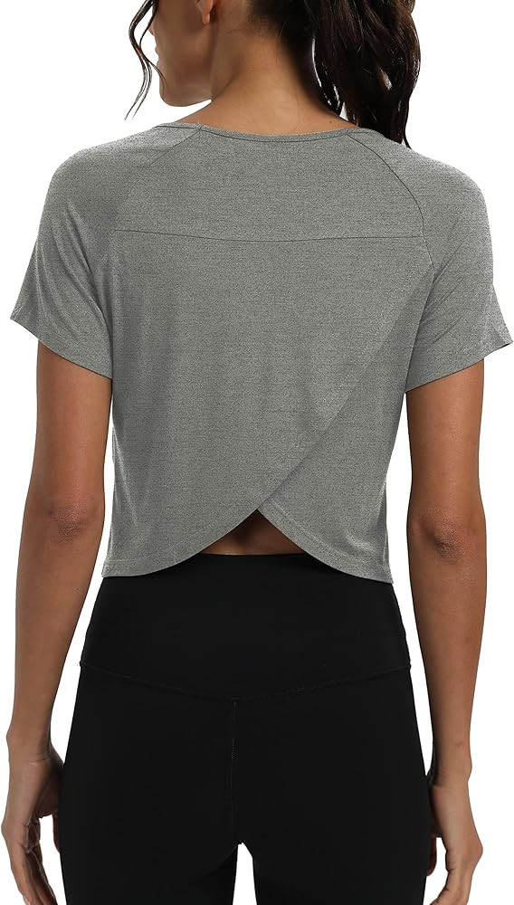 Mippo Workout Tops for Women Cropped Split Back Athletic Gym Exercise Shirts Loose Fit | Amazon (US)