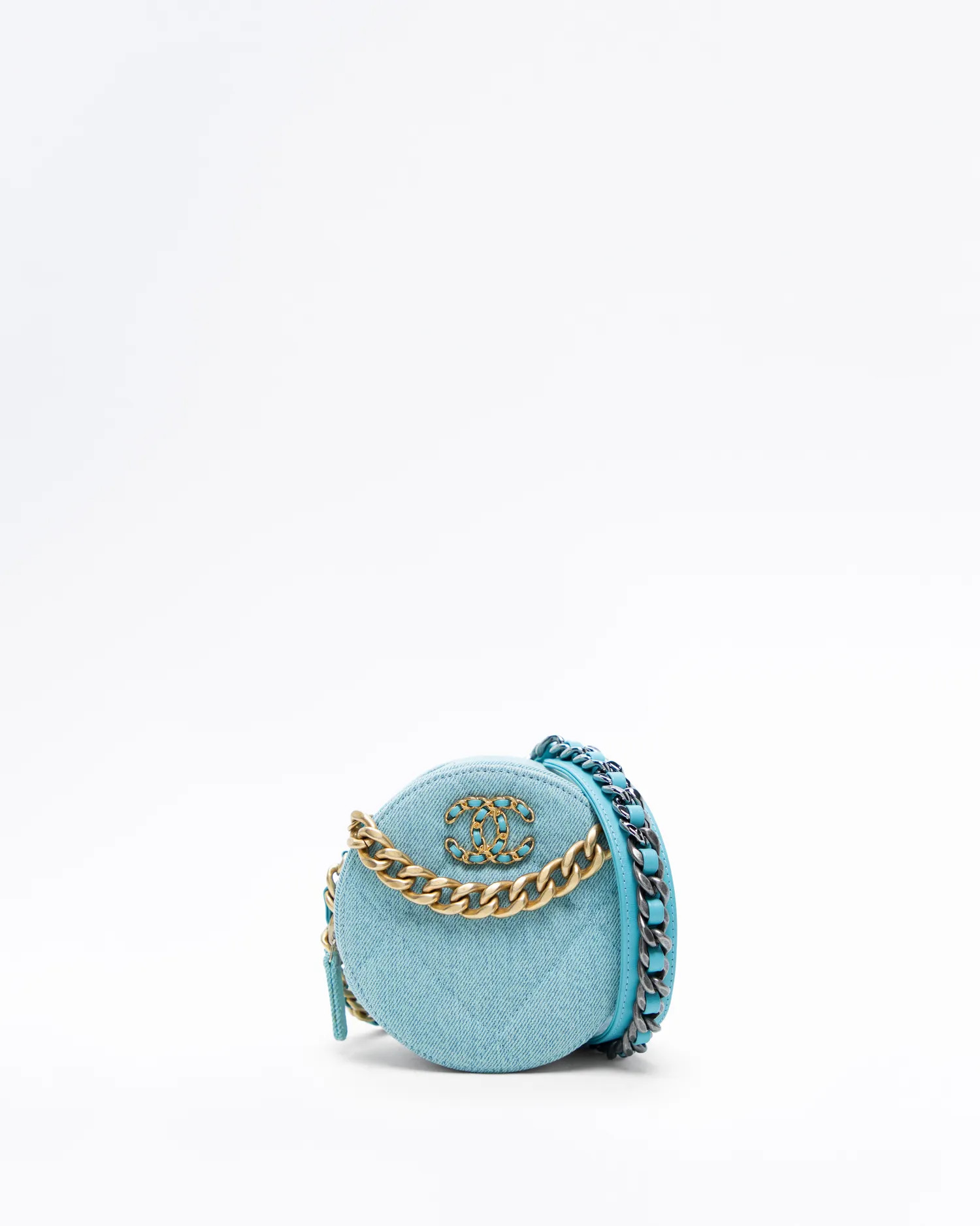 Denim Chanel 19 Round Mini Pouch | Vivrelle