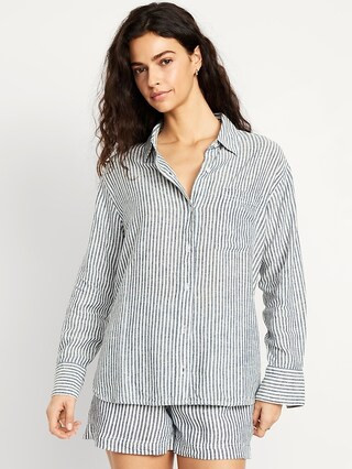 Button-Down Linen-Blend Striped Shirt | Old Navy (CA)