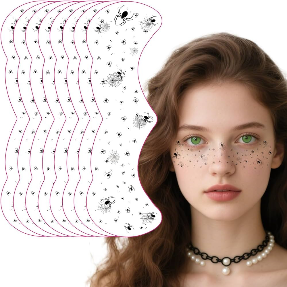 Halloween Gothic Freckles Face Tattoo, Temporary Tattoos with Spider&Spiderweb Design, Temporary ... | Amazon (US)