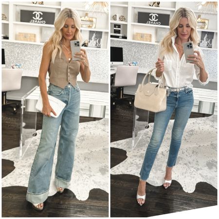 2 classic summer looks perfect for so many occasions! 

Everything runs tts, I’m wearing a size 24 in both pairs of slimming jeans. 

I sized up one size in the white button-down for a more effortless fit, I’m wearing a size small. 

I’m wearing an XS in this fabulous tan halter top. 



#LTKOver40 #LTKStyleTip #LTKFindsUnder100
