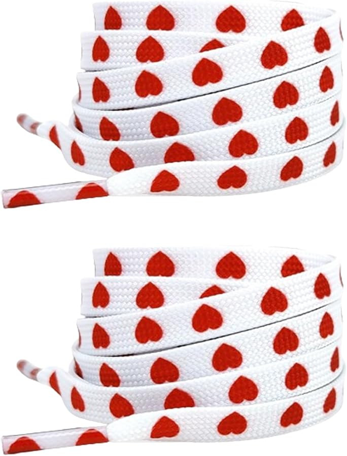 2 Pairs Red Heart Shoelaces Printed Flat Shoe Strings Colored Shoe Laces for Canvas Shoes Sneaker... | Amazon (US)