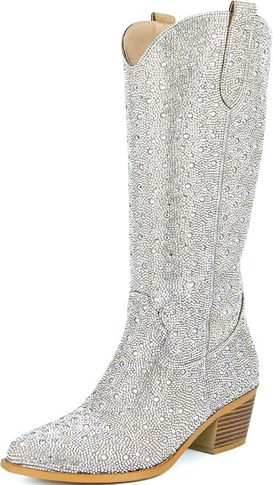 SOVANYOU Women's Rhinestone Cowboy Boots Pointed Almond Toe Block Heel Sparkly Cowgirl Boots | Amazon (US)