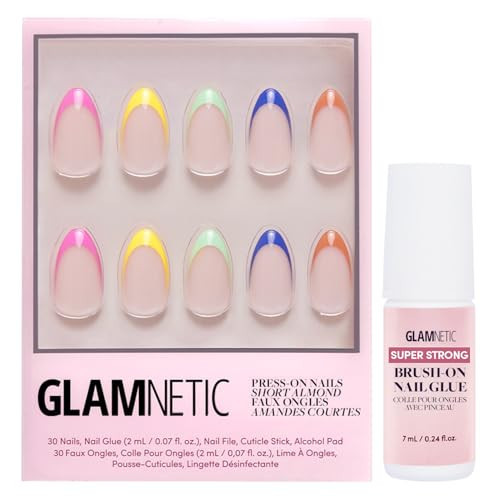 Glamnetic Press On Nails & Brush On Nail Glue Bundle - Sprinkles | Glossy Short Almond Rainbow French Tip Nails | 12 Sizes - 24 Nail Kit with Glue | Reusable, Salon-Quality Fake Nails | Amazon (US)