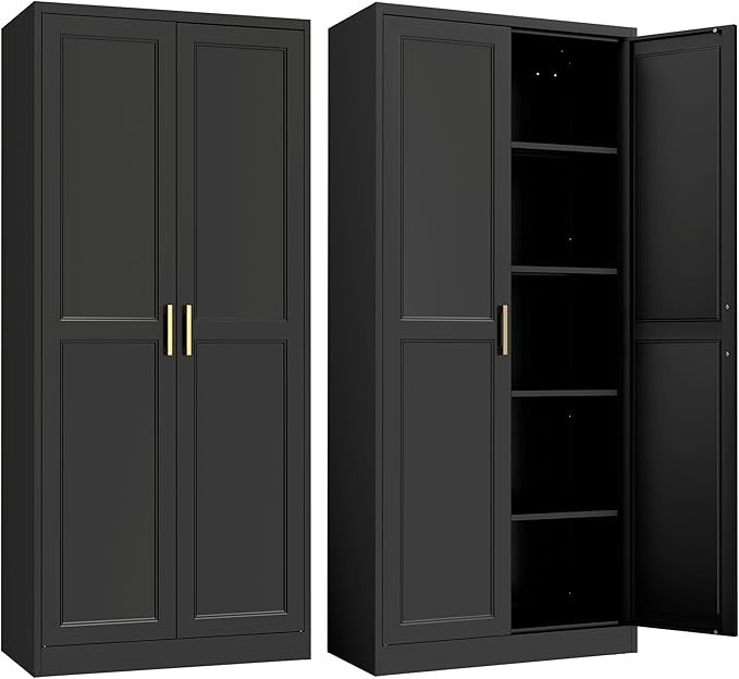 SteeLoong Kitchen Pantry Cabinet,71”Black Metal Pantry Storage Cabinet with Doors and 4 Adjusta... | Amazon (US)