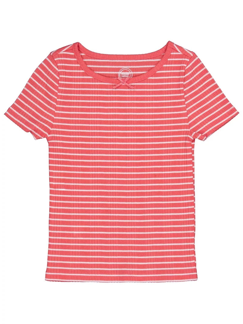 Wonder Nation Girls Short Sleeve Rib Tee, Sizes 4-18 & Plus | Walmart (US)