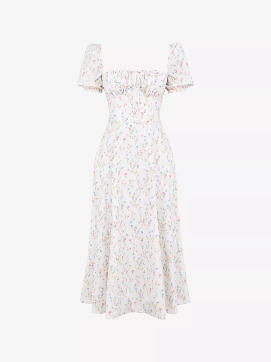 Tallulah puff-sleeved cotton-blend midi dress | Selfridges