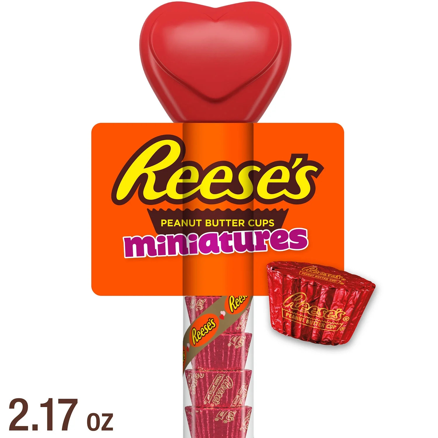 Reese's Miniatures Milk Chocolate Peanut Butter Cups Valentine's Candy, Plastic Cane 2.17 oz | Walmart (US)