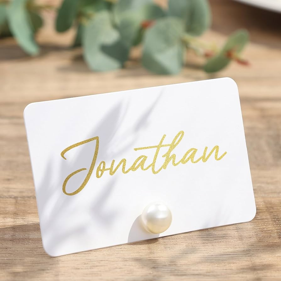 UNIQOOO 12Pcs Decorative Pearl Place Card Holders Bulk, Elegant Ivory Name Card Stands Set, for W... | Amazon (US)