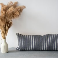 Wool Lumbar Pillow Cover - Atticus // Grey Blue Striped 14"" X 36"" Cushion | Etsy (CAD)