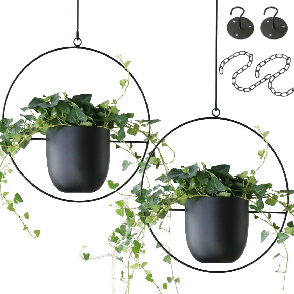 ABETREE 2 Pcs Hanging Planters for Indoor and Outdoor Plants with Hooks and Chains Metal Modern W... | Amazon (US)