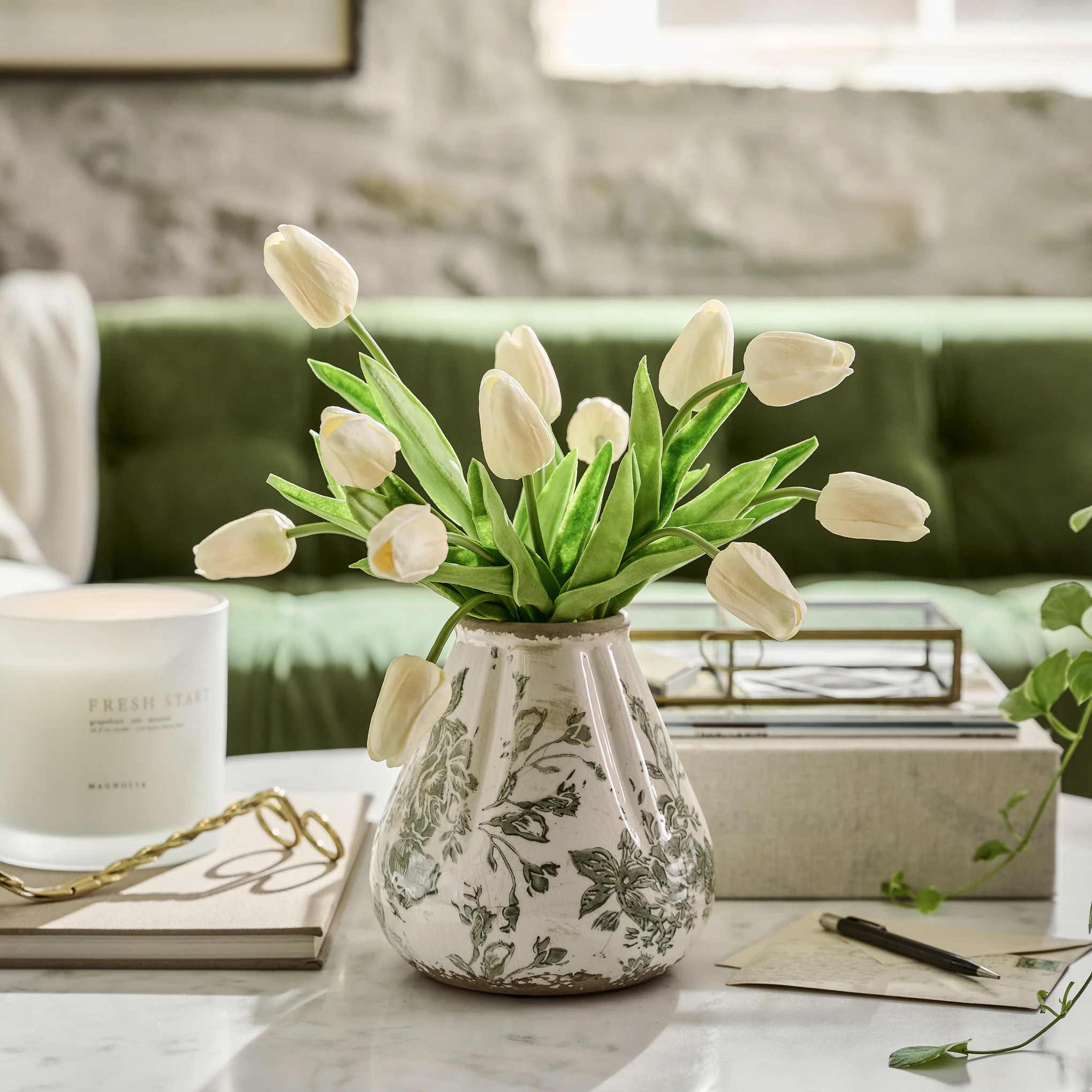 Fluted Green and White Distressed Vase | Magnolia