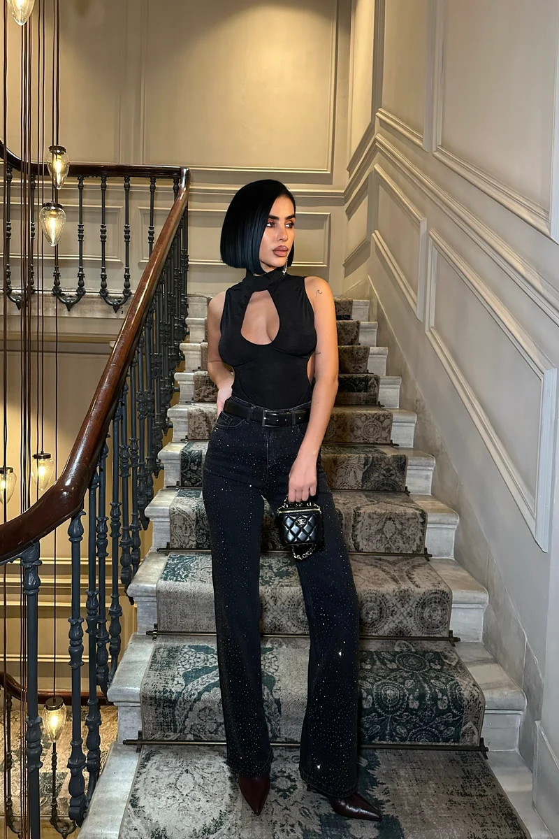 Midnight Rhinestone Straight Jeans | PIRAL