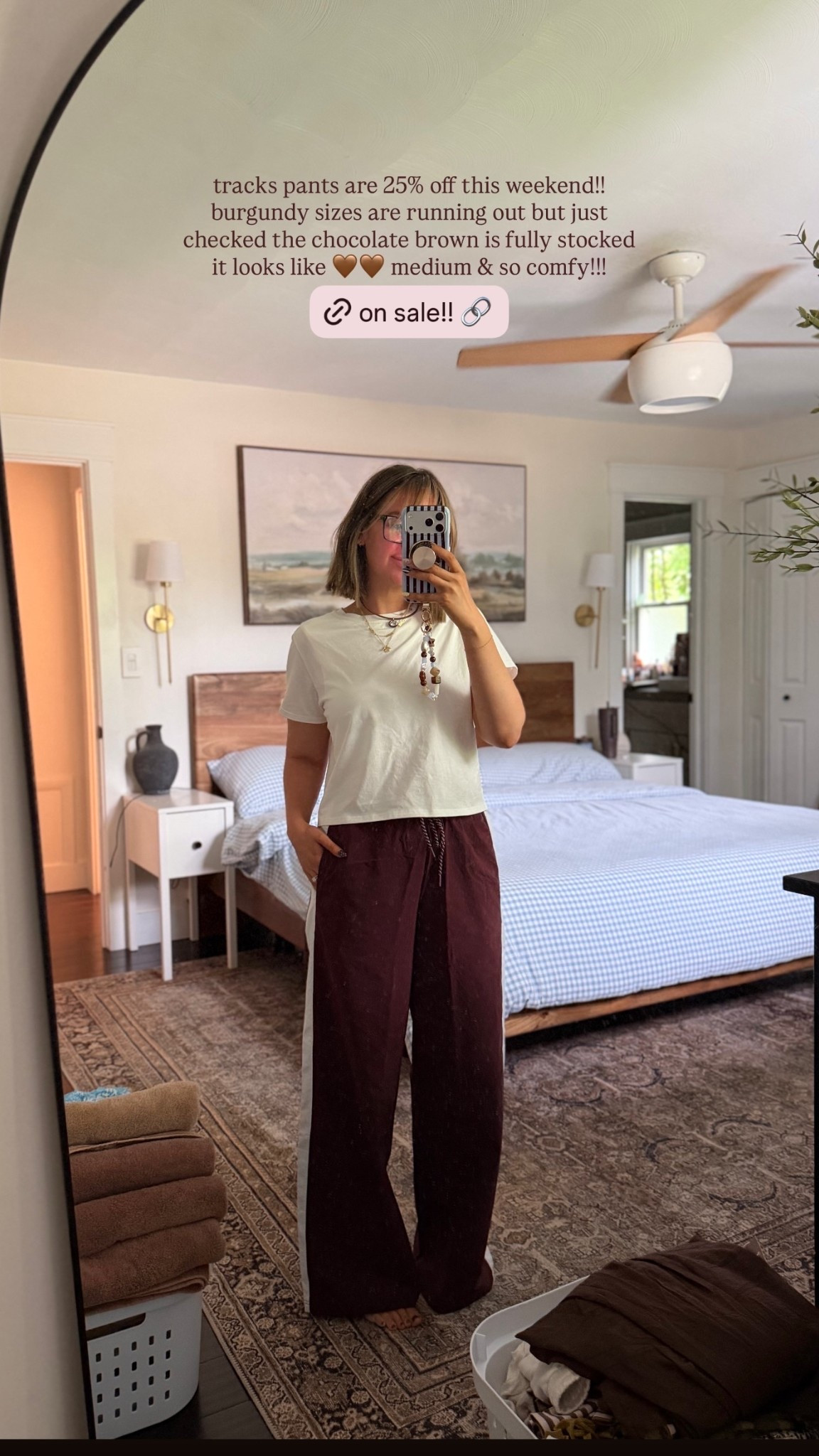 tracks pants are 25% off this weekend!! burgundy sizes are running out but just checked the chocolate brown is fully stocked it looks like 🤎🤎 medium & so comfy!!! @aerie @shop.ltk
