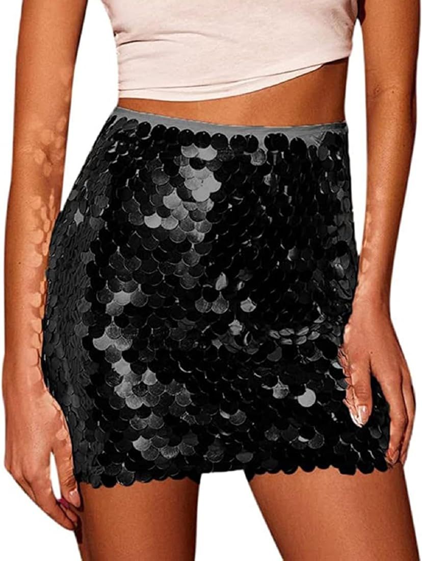 Women Sparkle Mini Skirt Sequins Bodycon Short Skirts Shiny Sexy Glitter Pencil Skirt Dance Party... | Amazon (US)