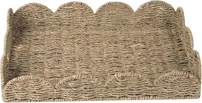Decorative Tray 19.7x14.6x3.9 Inch Grass Woven Serving Tray with Scalloped Edge and Built-in Hand... | Amazon (CA)