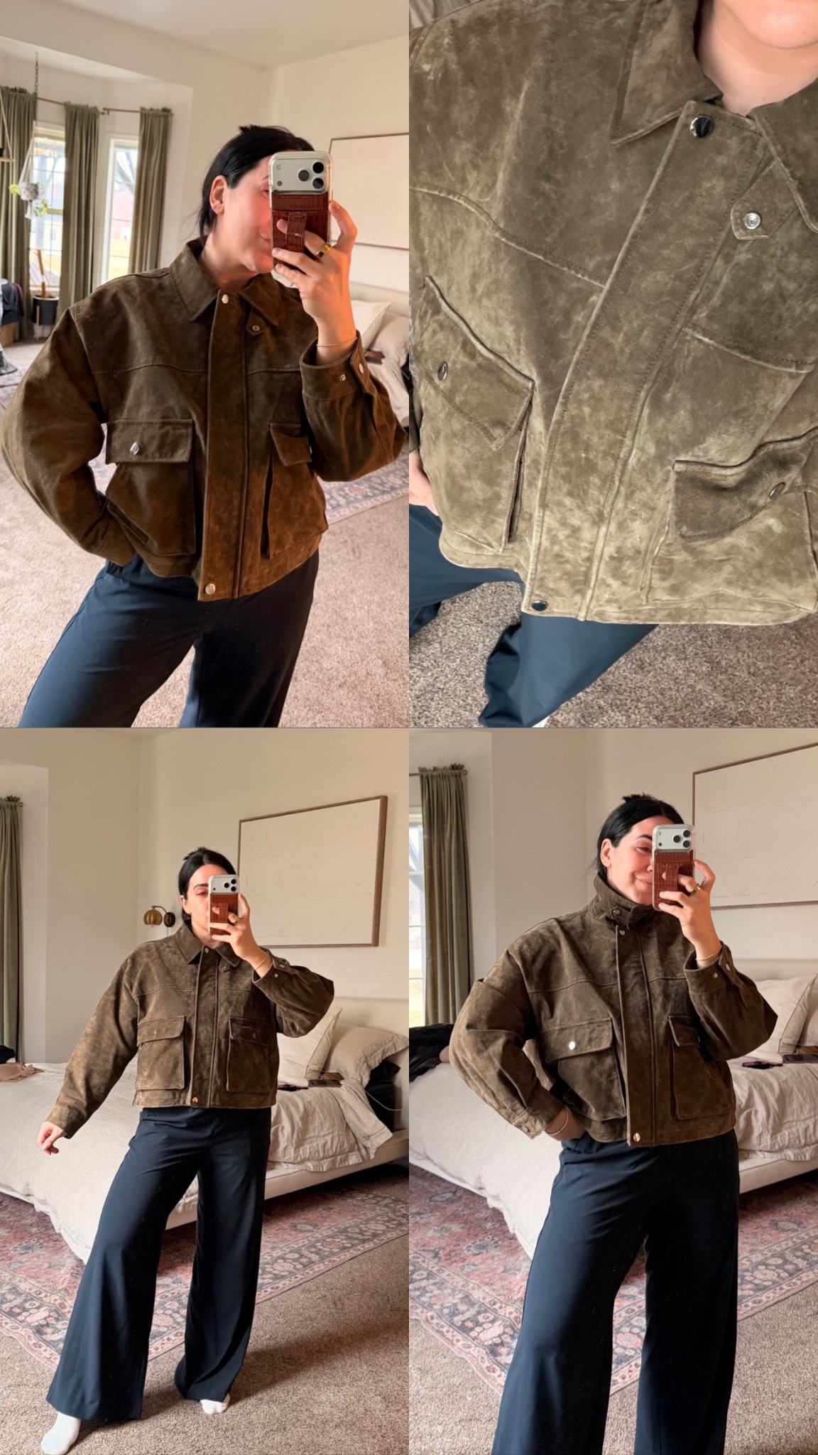 Leather cropped bomber jacket. It als cinches at the waist! Size L 

#LTKdayinmylife #LTKmomlife #LTKMidsize