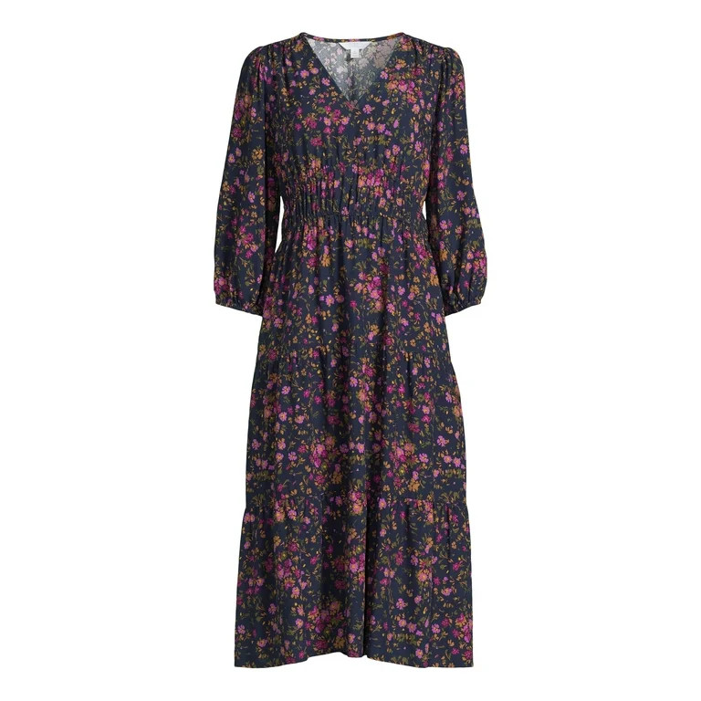 Time and Tru Women’s 3/4 Sleeve Midi Dress, Sizes XS-XXXL | Walmart (US)