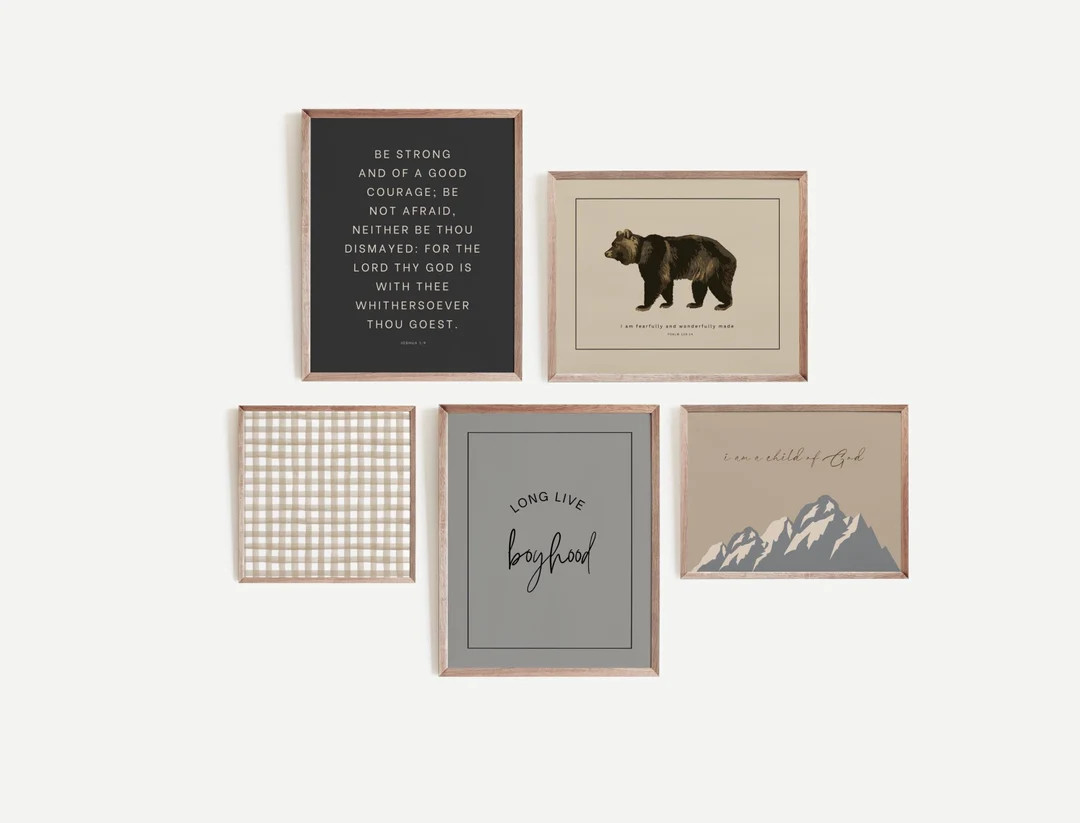 Christian Boys Room Gallery Wall, Minimal Home Decor, Scripture Poster, Kids Room Wall Art, Moder... | Etsy (US)