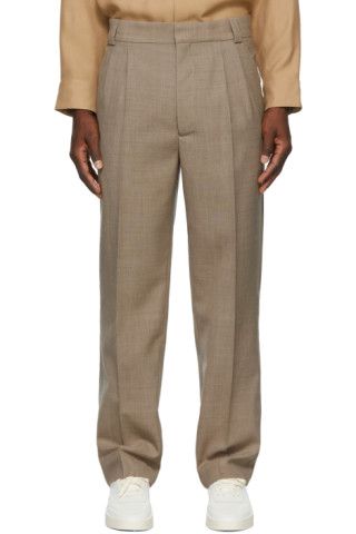 Beige Double Pleated Tapered Trousers | SSENSE