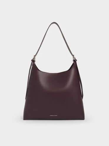 Hertha Trapeze Slouchy Hobo Bag
    
         - Burgundy | Charles & Keith US