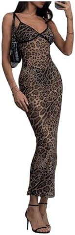 BEAUDRM Women's Sexy Cheetah Sheer Dress Y2K Mesh Leopard See Through Bodycon Maxi Dress Going Ou... | Amazon (US)
