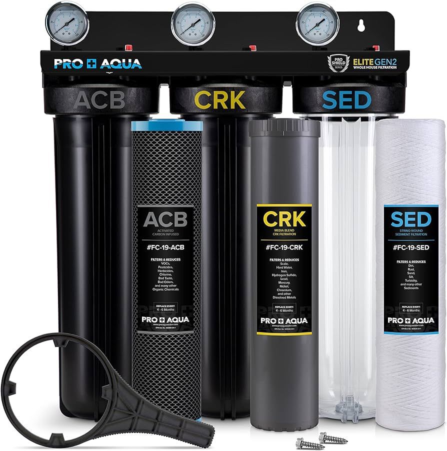 PRO+AQUA Elite Series GEN2 PRO-100-E 3-Stage Whole House Water Filtration System for City and Wel... | Amazon (US)